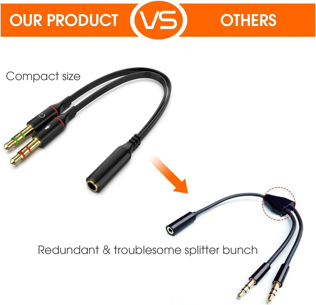 Maeline Headphone Splitter Adapter, 3.5mm Mic Cable for Computer, Headset 3.5mm Female to 2 Dual Male Microphone Audio Stereo Jack Earphones Port to Gaming Speaker PC - 100 Pack