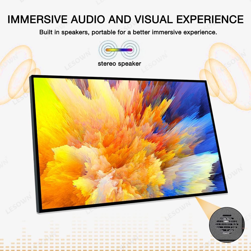 18' 1920x1200 Ultra Thin Portable Gaming Monitor Widescreen 100% sRGB 400Nits VESA USB-C External Display, Built-in Speakers (18' 1200P 120Hz No Touch)