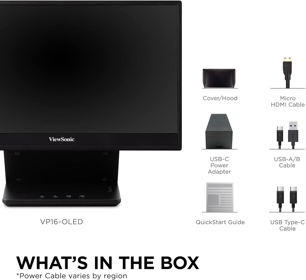 ViewSonic VP16-OLED 15.6' Portable 1080p OLED Monitor with 60W USB-C and mini-HDMI, and Ergonomic Stand(Renewed)