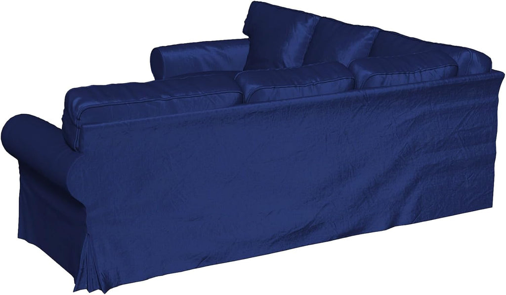 Velvet Pets Friendly Sectional Corner Sofa Covers Made Compatible with IKEA Ektorp 4 Four Seat Couch Sofa Slipcovers (Velvet Blue Ektorp 2+2)