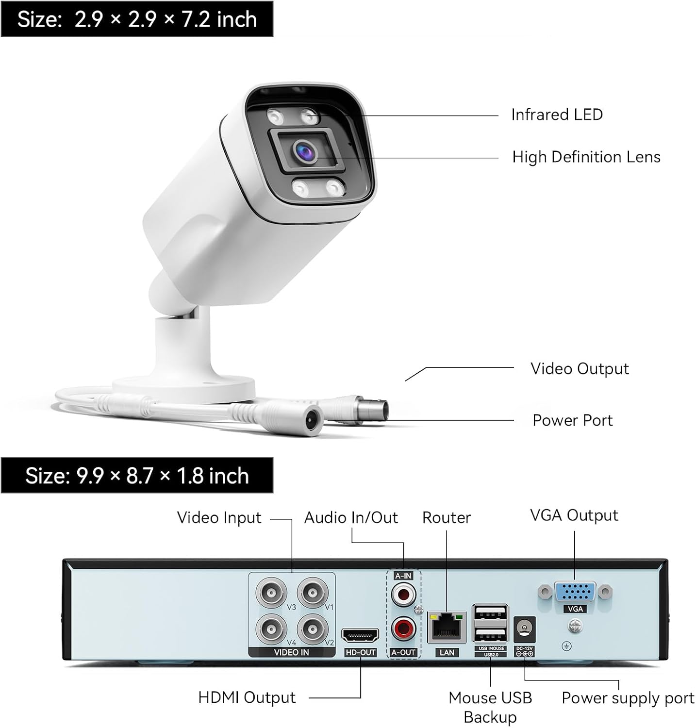 Wired Security Camera System, 4CH 5MP Lite AHD TVI DVR Recorder Surveillance DVR Kit, 4 x 5MP Dual Light CCTV Camera for Outdoor Use, Metal Shell, Smart Color Night Vision, Motion Detection, 500G HDD