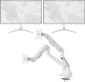 Two Pixio PXC248WAVE White 24 inch 200Hz Refresh Rate FHD 1080p Resolution 1500R Curve Fast VA Panel 1ms GTG Response Time HDR Curved Gaming Monitor and PS1D Wave White Dual Monitor Arm - Fits up to 3