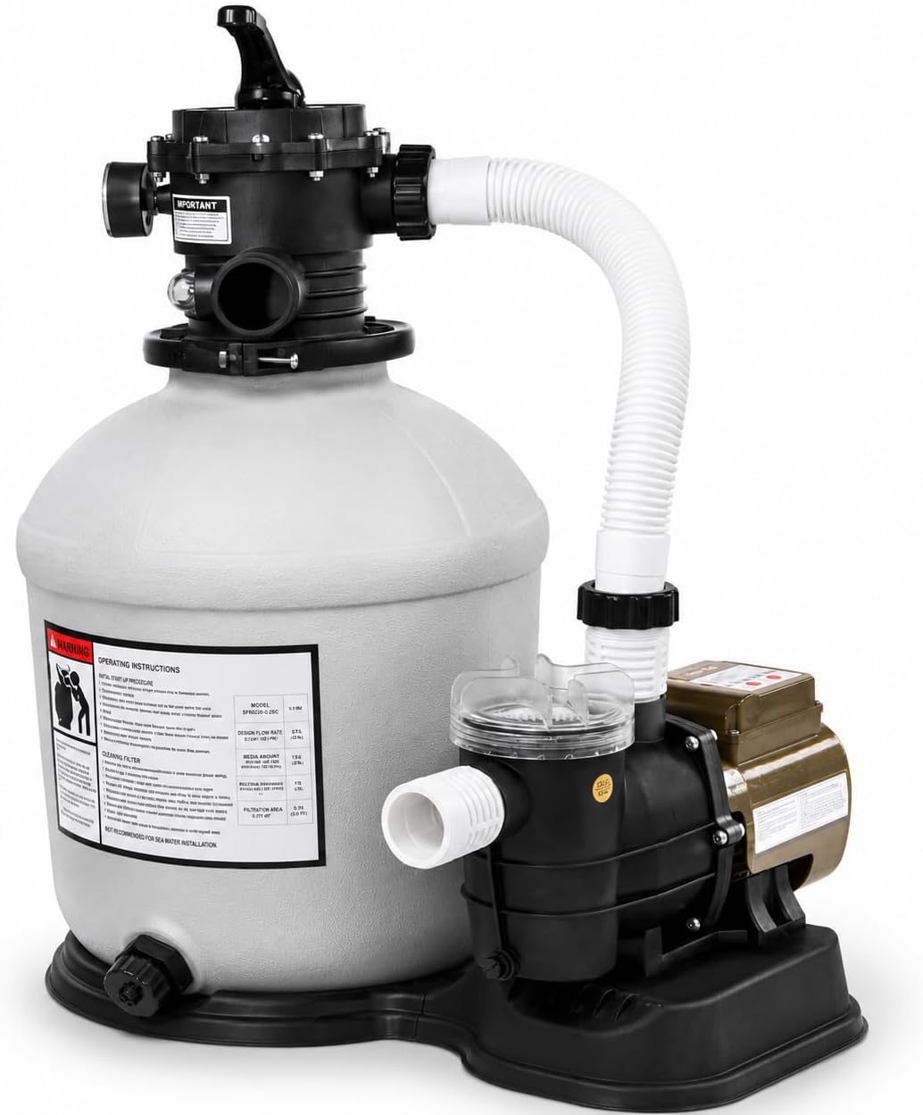 XtremepowerUS 16' Sand Filter Pump for Above Ground Swimming Pool 3/4 HP Pool Pump with Timer Function up to 15,000 Gallons Pool 3,100 GPH High-Flow Improved Circulation and Filtration