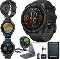 Garmin Fenix 8 Premium Multisport GPS Running Smartwatch, 47 mm | AMOLED, Dive-Rated, Built-in Flashlight | Carbon Gray DLC Titanium with Pebble Gray Band with Signature Series Charging Stand