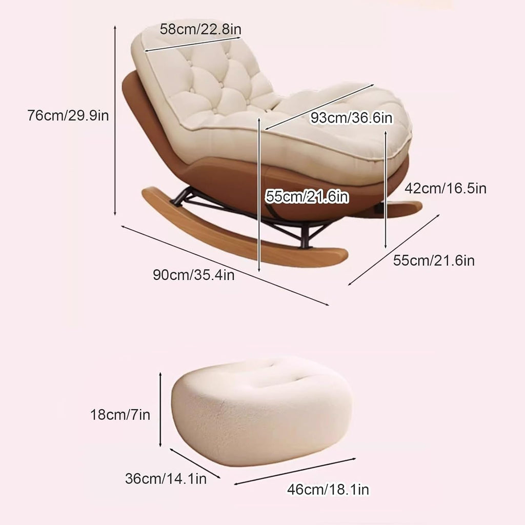 Glider Rocking Chair, Upholstered Rocking Chair Indoor, with Thick Cushion Nursery Rocking Chairs, for Living Room, Bedroom (Color : Brown, Size : A)