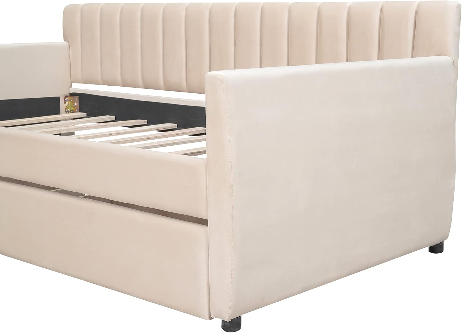 Merax Upholstered Daybed with 2 Drawers, Twin Size Bed Frame with Storage and Wood Slat Support, Beige