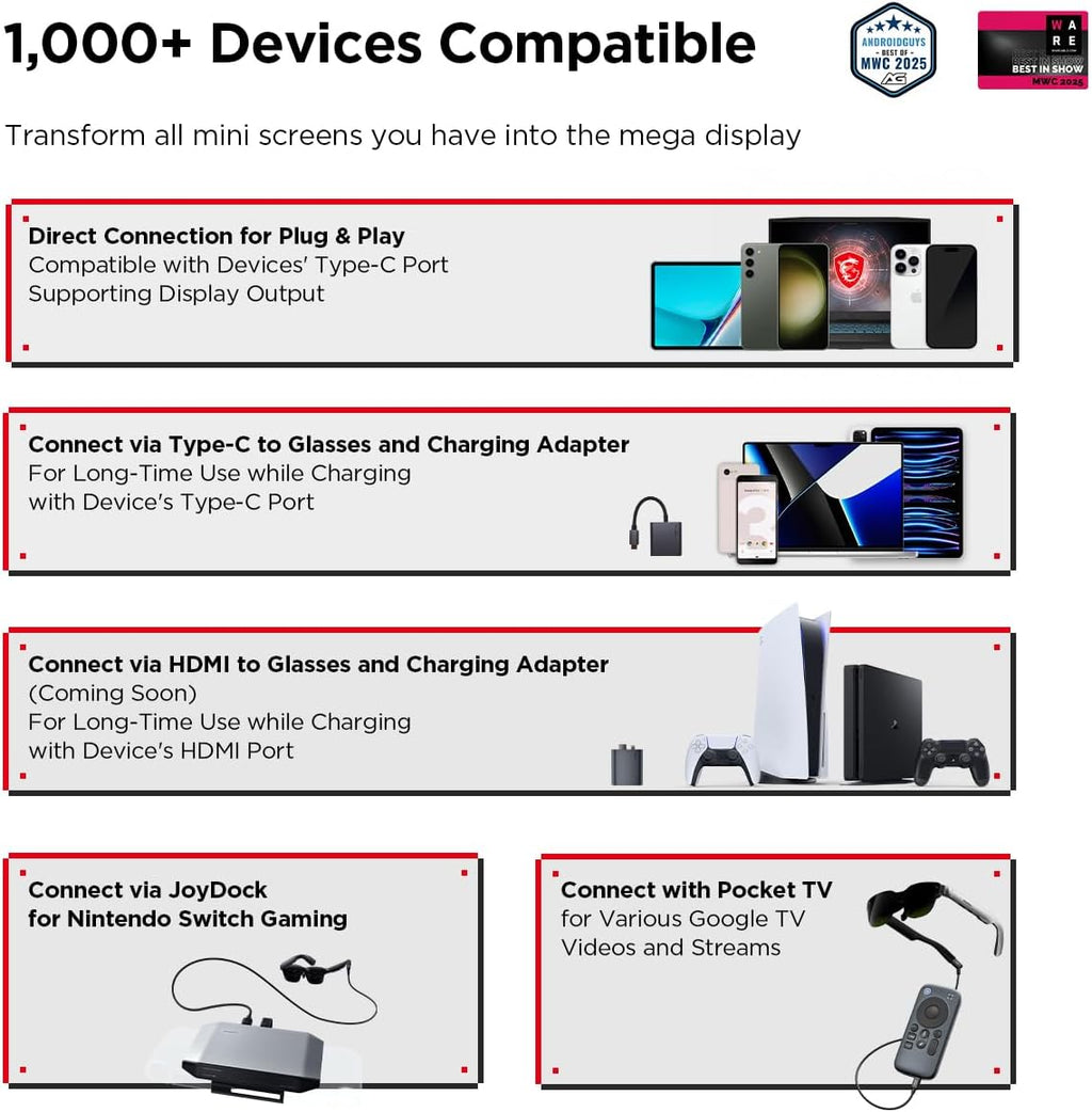 RayNeo Air 3s AR/XR Glasses, 201' at 6m, 120Hz FHD HueView Display, Portable AR Video Eyewear Gaming Glasses for iPhone 17/16/15, Android, Mac, Switch, PS5, Steam Deck - 3S-Silver