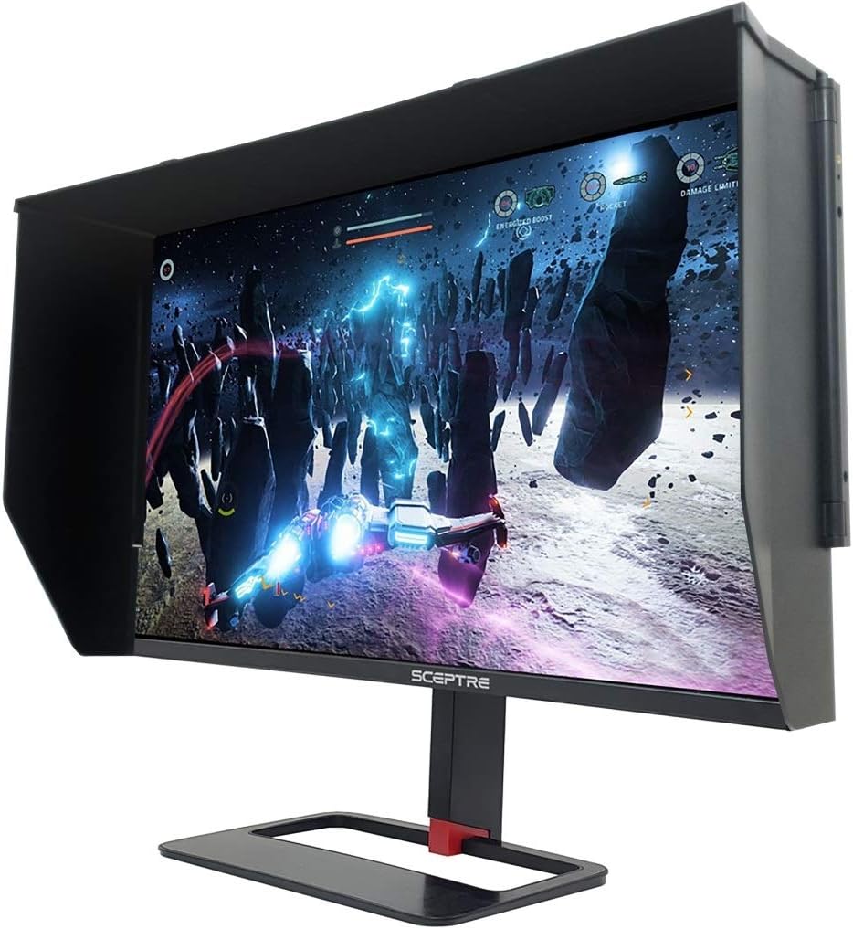 Sceptre 27 inch IPS 2K LED Monitor 2560x1440 QHD HDR400 HDMI DisplayPort up to 144Hz 1ms Height Adjustable Include Gaming Blinders Build-in Speakers, Machine Black (E278B-QPN168+)