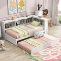 Harper & Bright Designs Wood Twin Size Daybed with Trundle, Storage Bookcases, and USB Ports, Twin Platform Bed with Headboard, Twin Size Sofa Bed Frame for Bedroom Living Room (White)