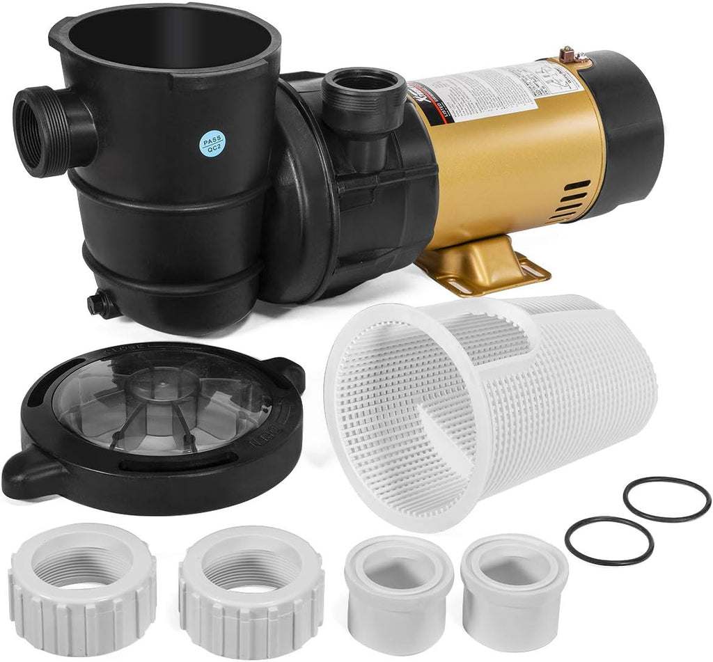 XtremepowerUS 1.5HP Variable 2-Speed Above Ground Swimming Pool Pump High Flow Swimming Pump Strainer with 1.5' Inch Slip On Fitting Adapter For Aboveground Pool