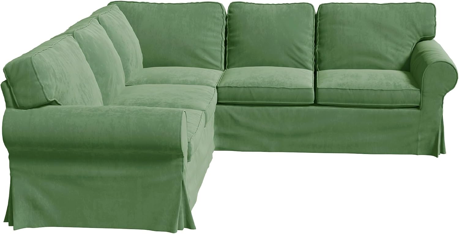Velvet Pets Friendly Sectional Corner Sofa Covers Made Compatible with IKEA Ektorp 4 Four Seat Couch Sofa Slipcovers (Velvet Light Green Ektorp 2+2)