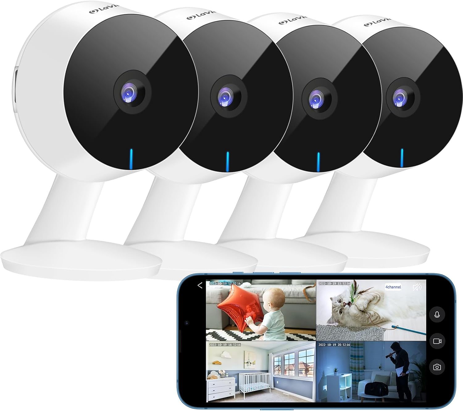 LaView 8MP 4K Cameras for Home Security Indoor,Home Security Camera for Baby/Elder/Pet/Nanny,Baby Cam Starlight Sensor Color Night Vision,US Cloud Service,Compatible with Alexa