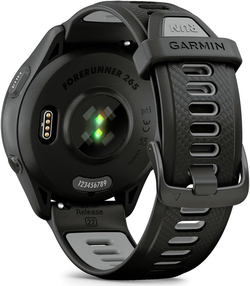Garmin 010-02810-00 Forerunner 265 GPS Smartwatch - 46mm Black/Powder Gray Bundle with Deco Essentials Silicone Dust Cover 3 Pack, Round Screen Protector and 2 YR CPS Enhanced Protection Pack