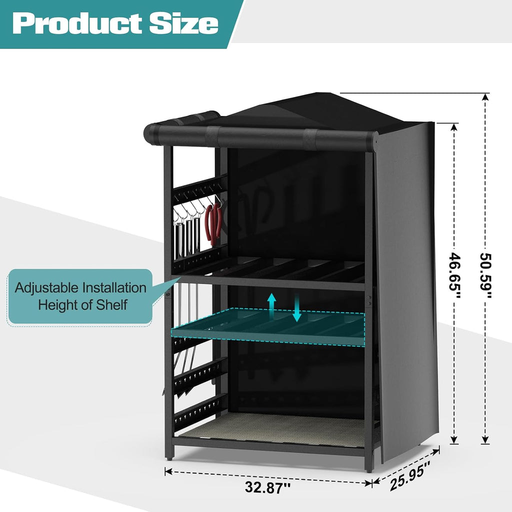 Storage Station for Solo Stove Bonfire 2.0, Yukon, Ranger, Storage for Fire Pit Tools and Accessories, Firewood Rack Outdoor with Waterproof Cover, Iron Black