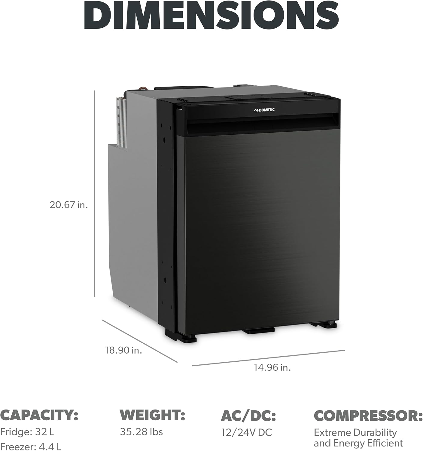 Dometic NRX 35C | Compressor Refrigerator | 32 L | Dark Silver Front | Easy To Use Control Panel