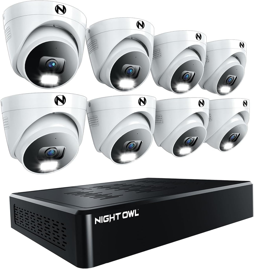 Night Owl 12 Channel NVR Security System with 2TB Hard Drive and 8 Wired IP 4K Plus Deterrence Dome Cameras