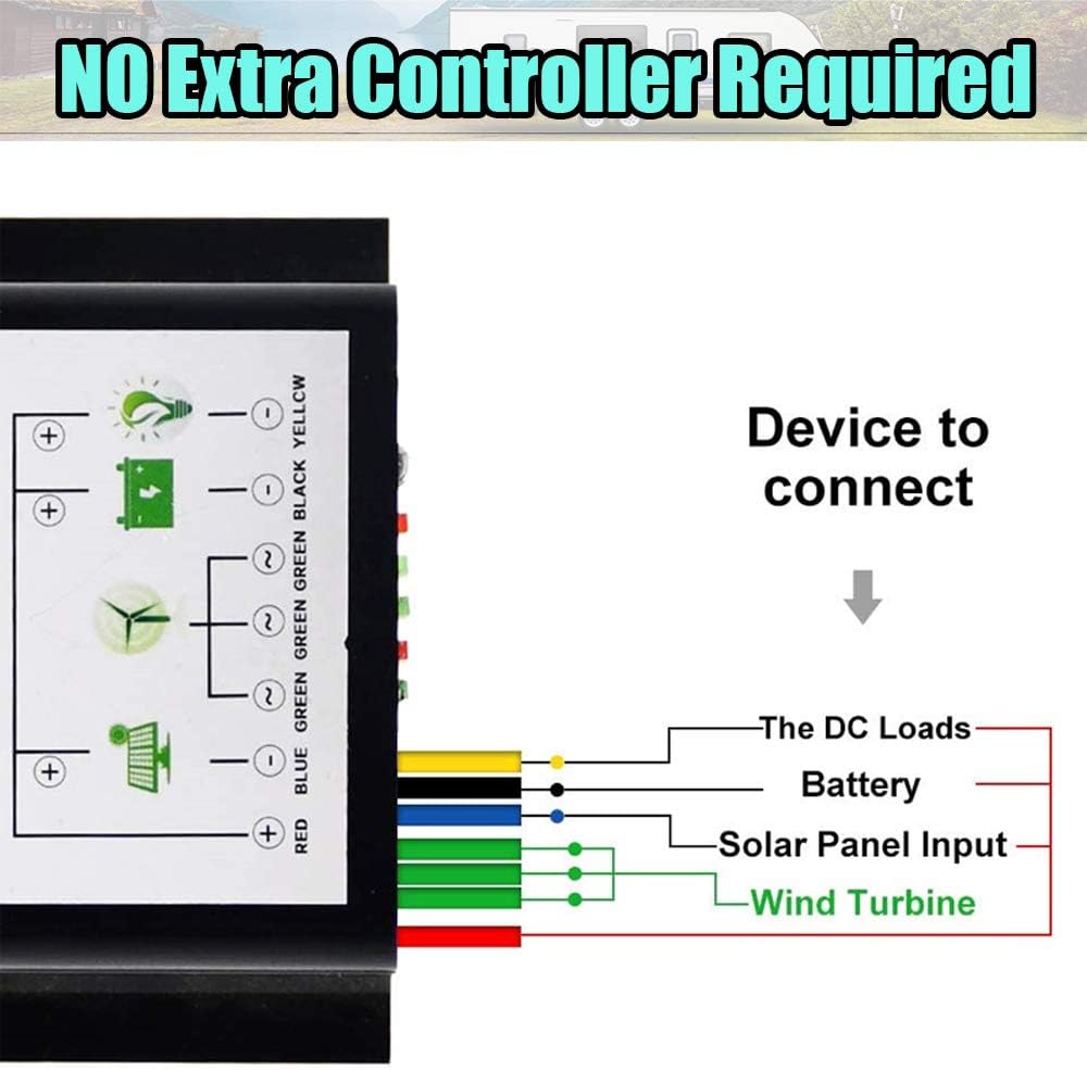 1000W 12V Wind Turbine Generator Solar Panel Kit : 400W Windmill & 5pcs 120W Mono Solar Panel & Hybrid Charge Controller for Home RV Camping Boat Cabin Off Grid System
