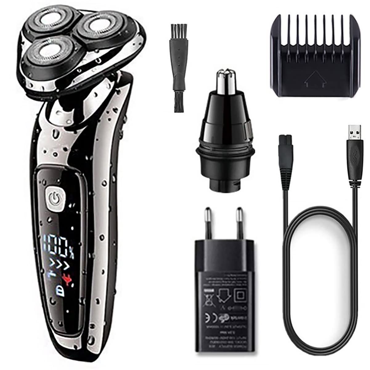 Electric Razor for Men, 3 In 1 Pro Wet Dry Electric Shaver For Men Facial Electric Razor Beard Grooming Shaving Machine Rechargeable Body Hair Trimmer