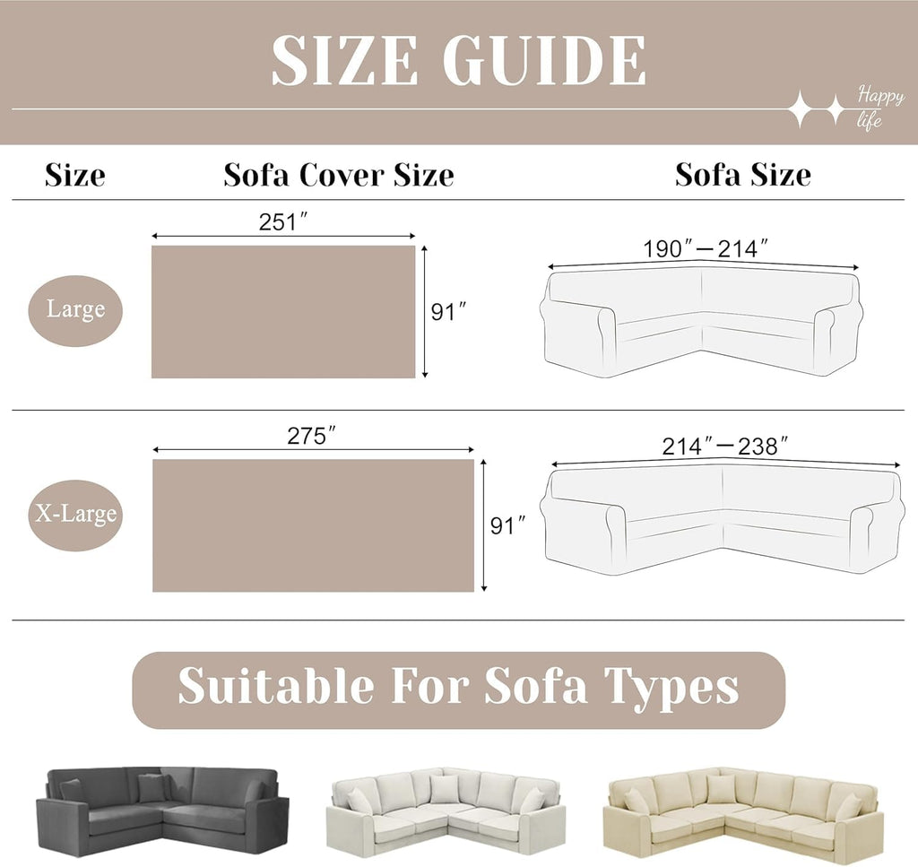 ALIECOM Corner Sectional Couch Covers L Shape Sofa Cover with Tassel Chenille Soft Thick U Shaped Sectional Slipcovers Washable Furniture Protector for Pets Dogs Cats (Beige, 91x251 Inch)