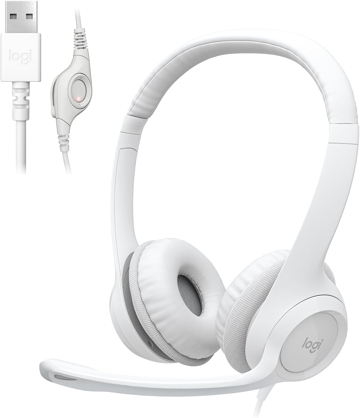Logitech H390 Gaming Headphones, Wired Headphones with Mic, USB Headset with Microphone for PC, Noise Cancelling Microphone for Video Meetings, Music, Gaming - Off White Total Count 48, Pack of 4
