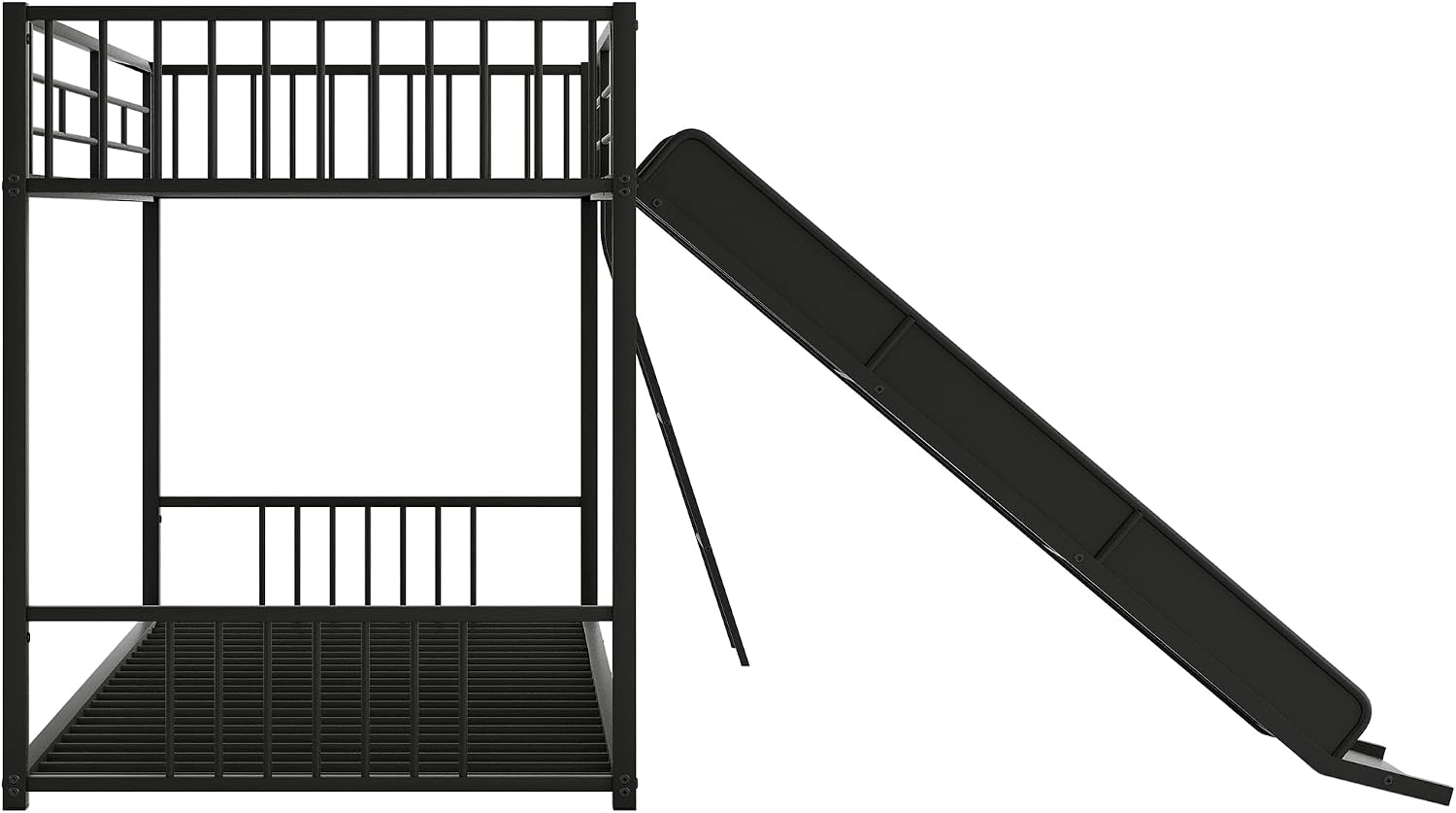 Harper & Bright Designs Twin Size Kids Low Bunk Bed with Slide and Ladder, Twin Metal Floor Bunk Bed Frame for Kids Teens, No Box Spring Needed (Black)