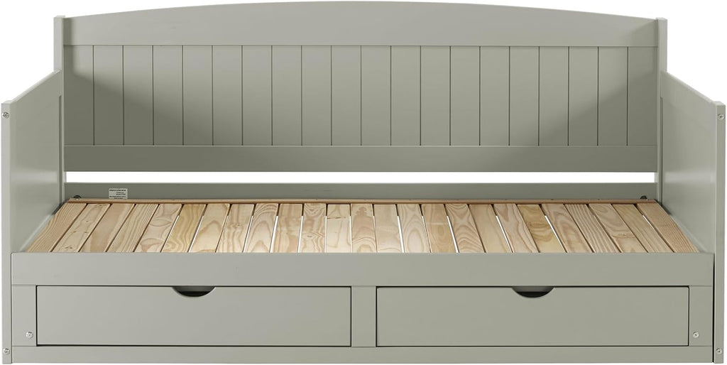Alaterre Furniture Harmony Twin to King Daybed with Pop Up Trundle Bed - Solid Wood Twin Day Bed with 2 Pull-Out Storage Drawers and 400lb Capacity - For Kids, Guest Room, Living Room (Dove Gray)