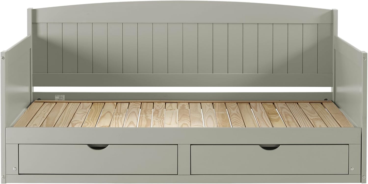 Alaterre Furniture Harmony Twin to King Daybed with Pop Up Trundle Bed - Solid Wood Twin Day Bed with 2 Pull-Out Storage Drawers and 400lb Capacity - For Kids, Guest Room, Living Room (Dove Gray)