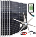 1000W 12V Wind Turbine Generator Solar Panel Kit : 400W Windmill & 5pcs 120W Mono Solar Panel & Hybrid Charge Controller for Home RV Camping Boat Cabin Off Grid System
