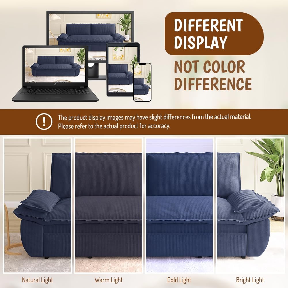 KEIKI 73.2' Queen Convertible Sofa Bed, 3-in-1 Pull Out Sleeper Couch with Compact Design, Corduroy Futon Loveseat Sofa for RV Camper Apartment Small Space Flexible Furniture Solution