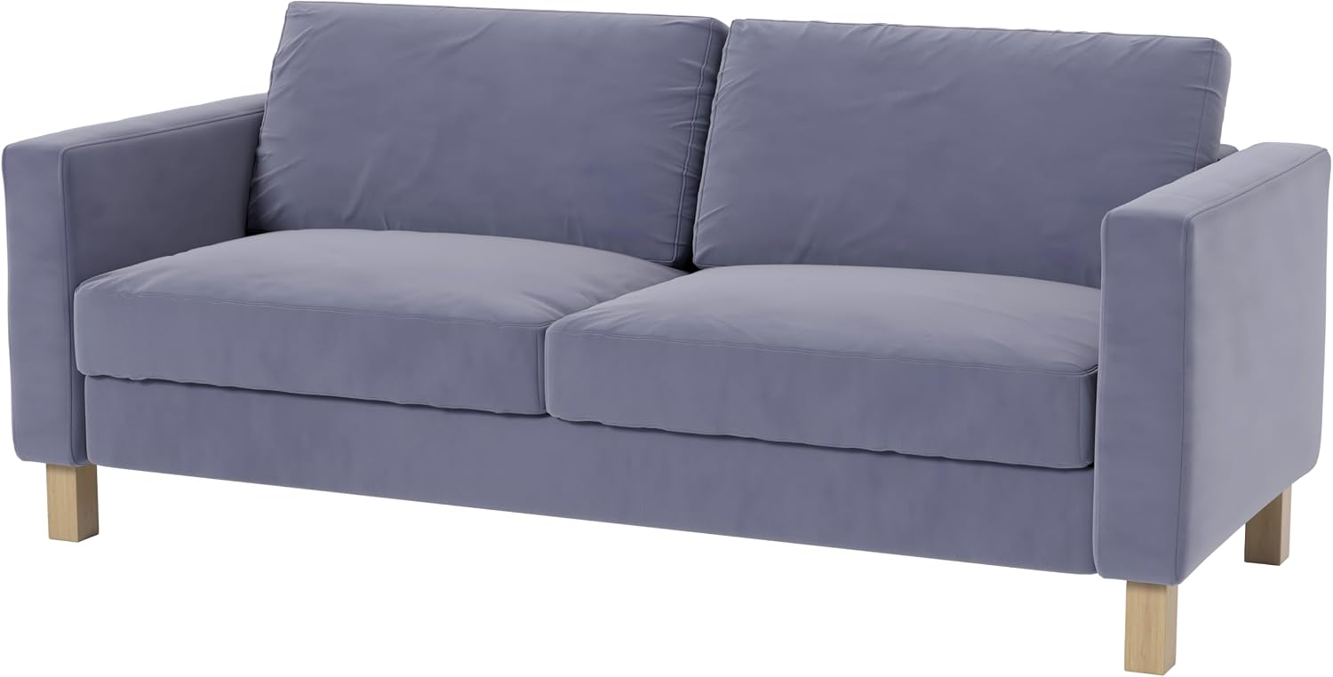 Heavy Duty Velvet Karlstad Three Seat (Not Loveseat) Sofa Cover (Width: 205CM, Not 165CM) Replacement Custom Made Compatible with IKEA Karlstad 3 Seat Sofa Couch Slipcover (Velvet Light Gray Sofa)