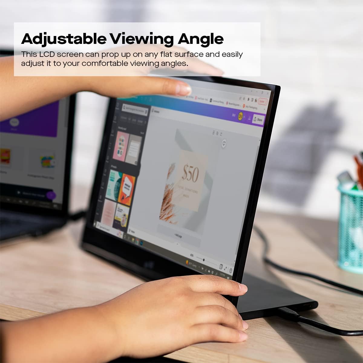 MP Mobile Pixels Portable Laptop Monitor, Glance Travel Monitor 16' 1080P FHD HDMI USB Type C Monitor, Built-in Dual Speakers, Tilt Adjustment & Non-Slip Mobile Monitor for PC, macOS, Windows, PS4/5