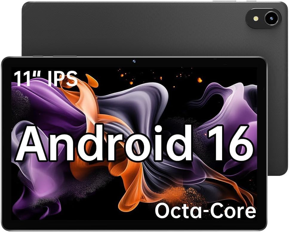ApoloMedia 11' Tablet, 2026 Android 16 with Octa-core Processor, 8GB RAM+128GB ROM(1TB Expandtion), 7000mAh Battery, HD IPS Large tableta,WiFi 6&BT5.0, Support GMS (Case not Included)