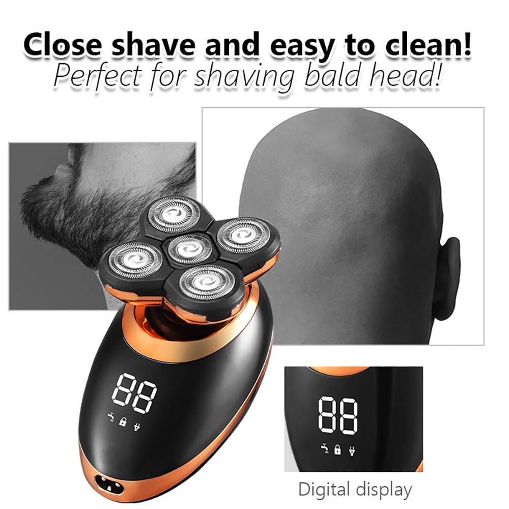 Head Shavers for Bald Men, 5 in 1 Electric Shaver for Men Beard Hair Trimmer Electric Razor 5D Floating Five Blade Heads Electric Nose Hair Trimmer LCD Display