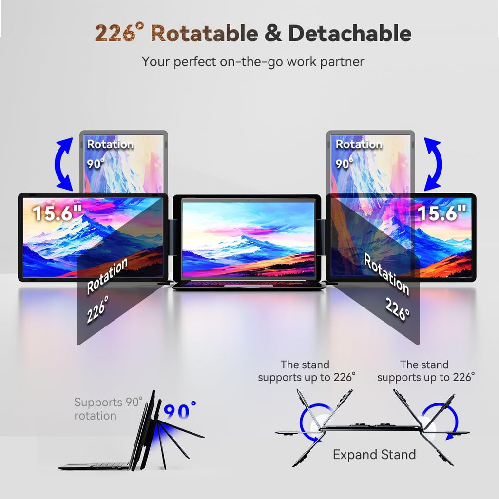 15.6' Laptop Screen Extender, FHD IPS Dual/Triple Screen Portable Monitor for Laptop 13-17.3', Plug n Play Extra Screen Detachable Laptop Monitor Extender for Win/Mac-S9H