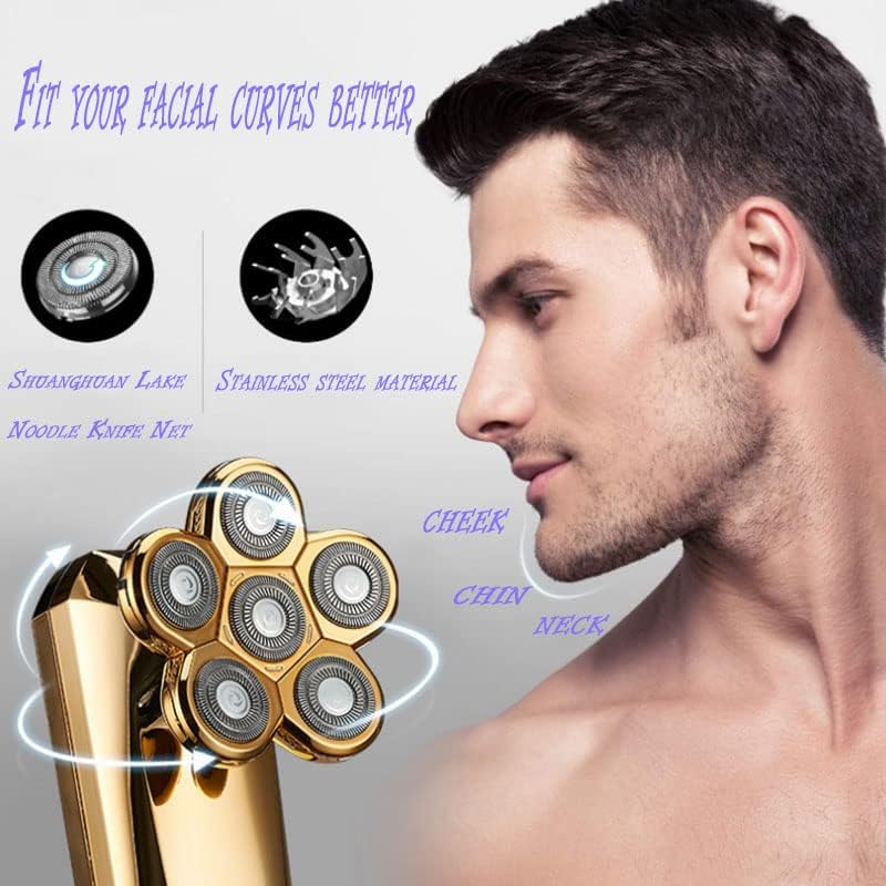 Electric Razor for Men, Bald Shaving Machine Electric Shaver For Men Beard Hair Trimmer Body Grooming Kit Six Blade Electric Razor LCD Display (Color : Silver)