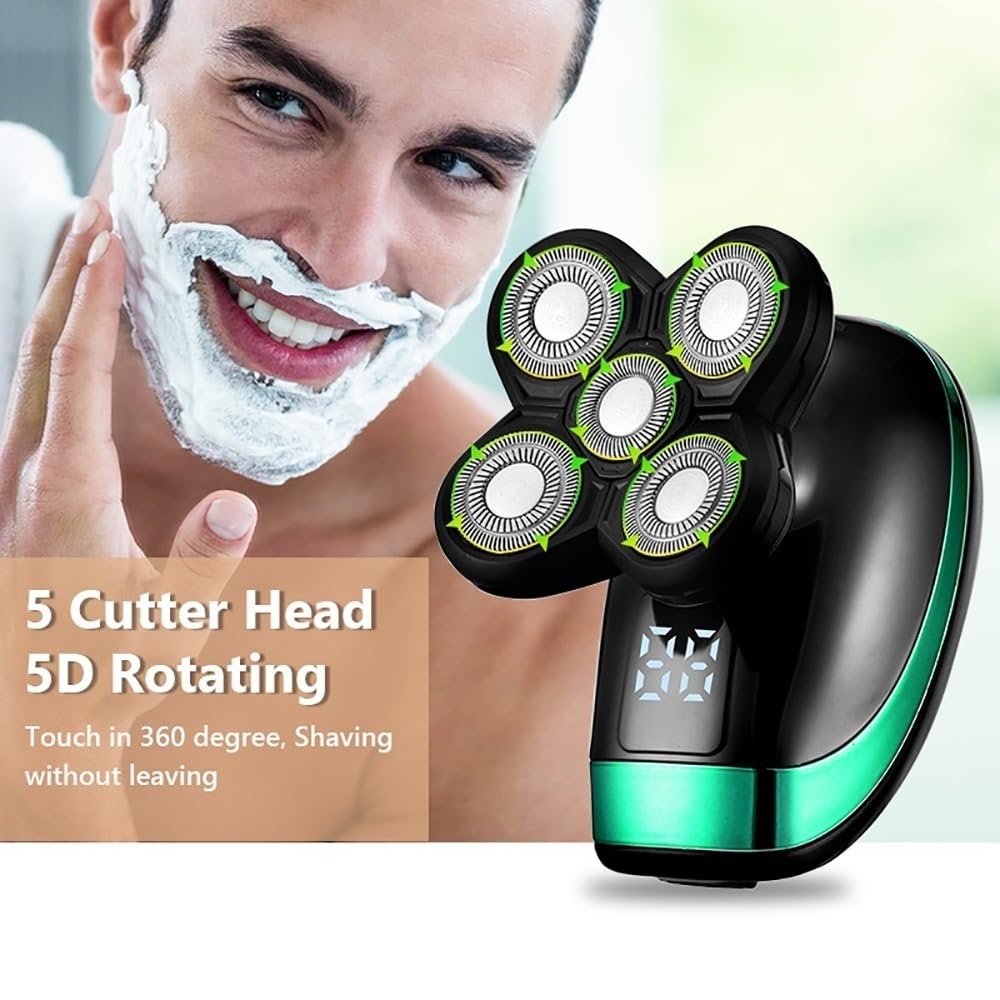 Head Shavers for Bald Men, 5 in 1 Multi Grooming Kit Digital Display Electric Shaver Hair Trimmer Beard Electric Razor Wet Dry Men Facial & Body Shaving Machine