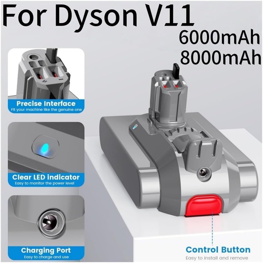 25.2V 6000mAh/8000mAh Replacement Battery V11 Vacuum Cleaner - Compatible with Dyson SV15, SV16, SV17, SV18, SV22 High Performance and Long Lasting Power(6000mAh)