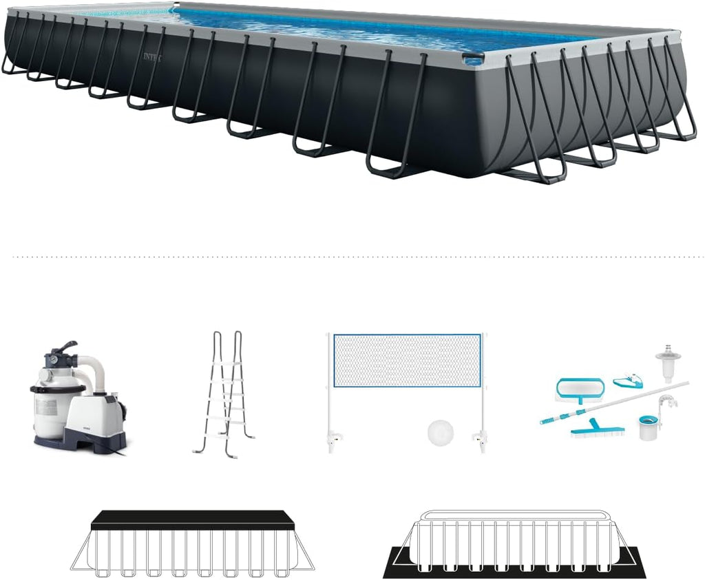 INTEX 26379MZ 36ft x 18ft x 52in Ultra XTR Deluxe Rectangular Above Ground Swimming Pool Set, Includes 2650 GPH Sand Filter Pump, Saltwater System, SuperTough Puncture Resistant, Rust Resistant