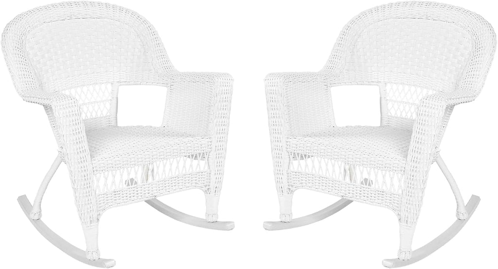 Jeco , Set of 2 Wicker Rocker Chairs, White