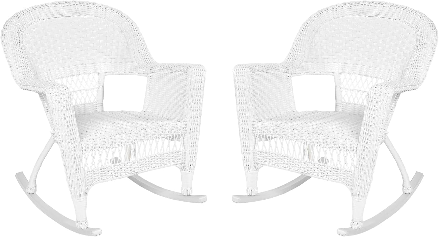 Jeco , Set of 2 Wicker Rocker Chairs, White