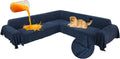 1OO% Waterproof Corner Sectional Couch Covers L Shape Chenille Sectional Sofa Cover with Tassel Soft Thick Washable Sofa Slipcover Furniture Protector for Dogs Pets (91' x 252', Navy Blue)