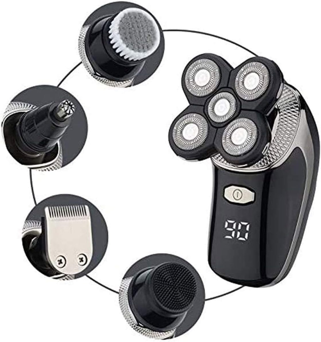 Electric Shaver for Men, 5-in-1 Bald Head Shaver & Grooming Kit Cordless and Rechargeable Wet/Dry 5 Head 5D Shaver, Rechargeable Bald Head Razor for Home/Travel Tool