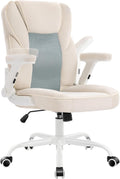 SEATZONE Home Office Desk Chairs with Wheels and Armrests,Office Chair Comfortable Ergonomic Mesh with Teddy Fleece Fabric Executive Computer Chairs for Adults and Teens,Beige
