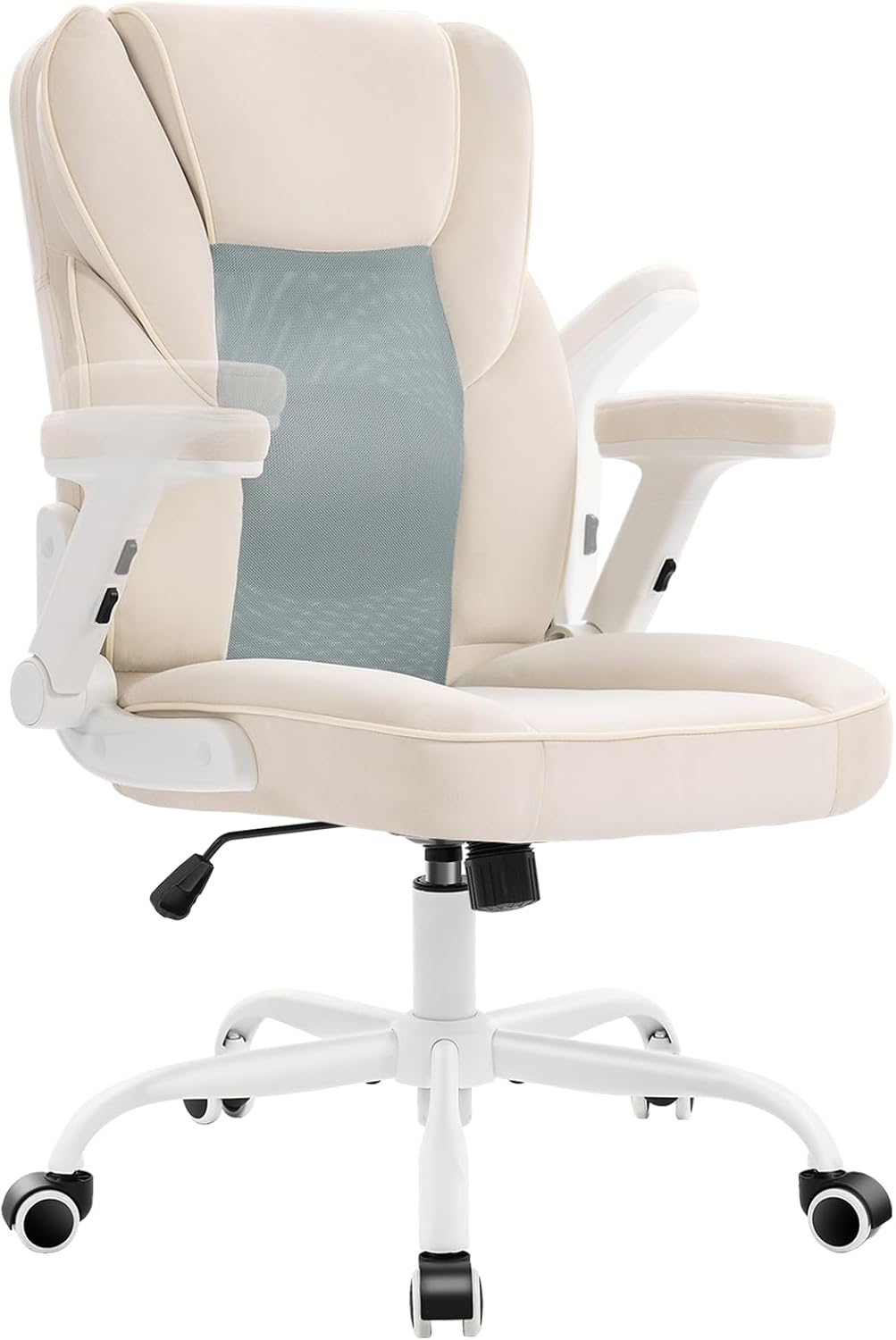SEATZONE Home Office Desk Chairs with Wheels and Armrests,Office Chair Comfortable Ergonomic Mesh with Teddy Fleece Fabric Executive Computer Chairs for Adults and Teens,Beige