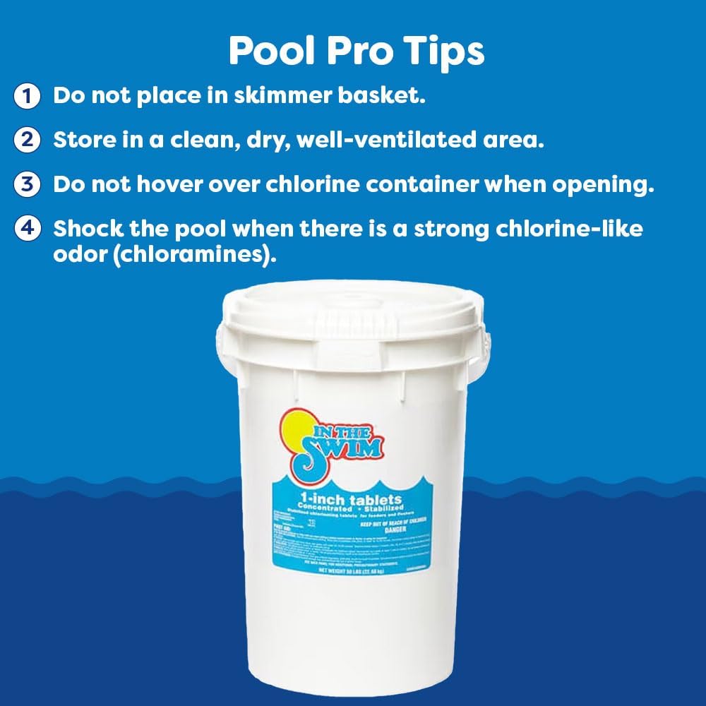In The Swim 1 Inch Stabilized Chlorine Tablets for Sanitizing Swimming Pools - Fast Dissolving - 90% Available Chlorine - Tri-Chlor - 25 Pounds