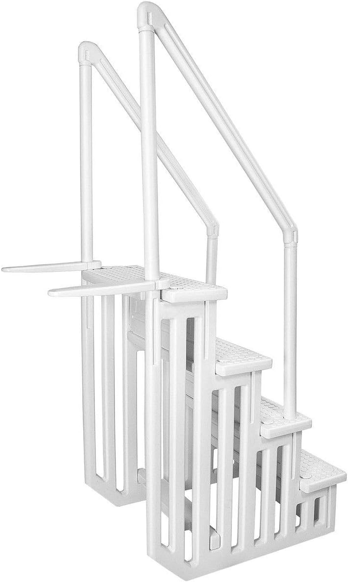 XtremepowerUS Deluxe Above-Ground Pool Ladder A-Frame Swimming Non-Sliip Step Ladder, White