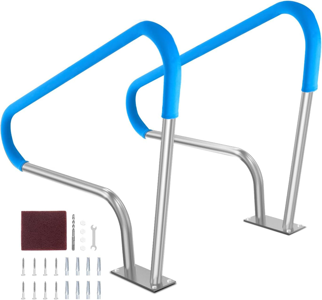 VEVOR Pool Handrail, 2 PCS 48x36in Railing, Stainless Steel with Base Plate for Indoor/Outdoor Pools, Safety Railing for Decks, Rust-Proof Grab Bar w/Grip Cover & Accessories for Spas