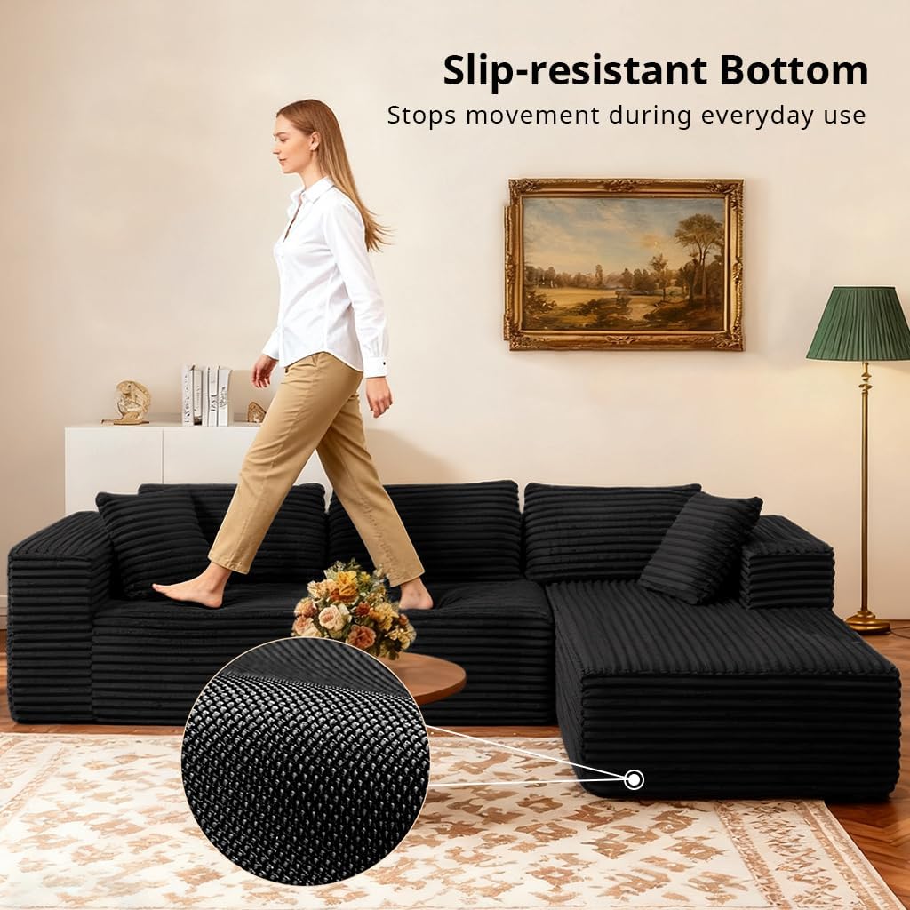 COMHOMA 105'Modular Sectional Sofa with Deep Seat,Cloud Upholstered L-Shape Couch Wide Arms Corduroy Fabric High-Density Foam Chaise Lounge for Living Room No Assembly Required
