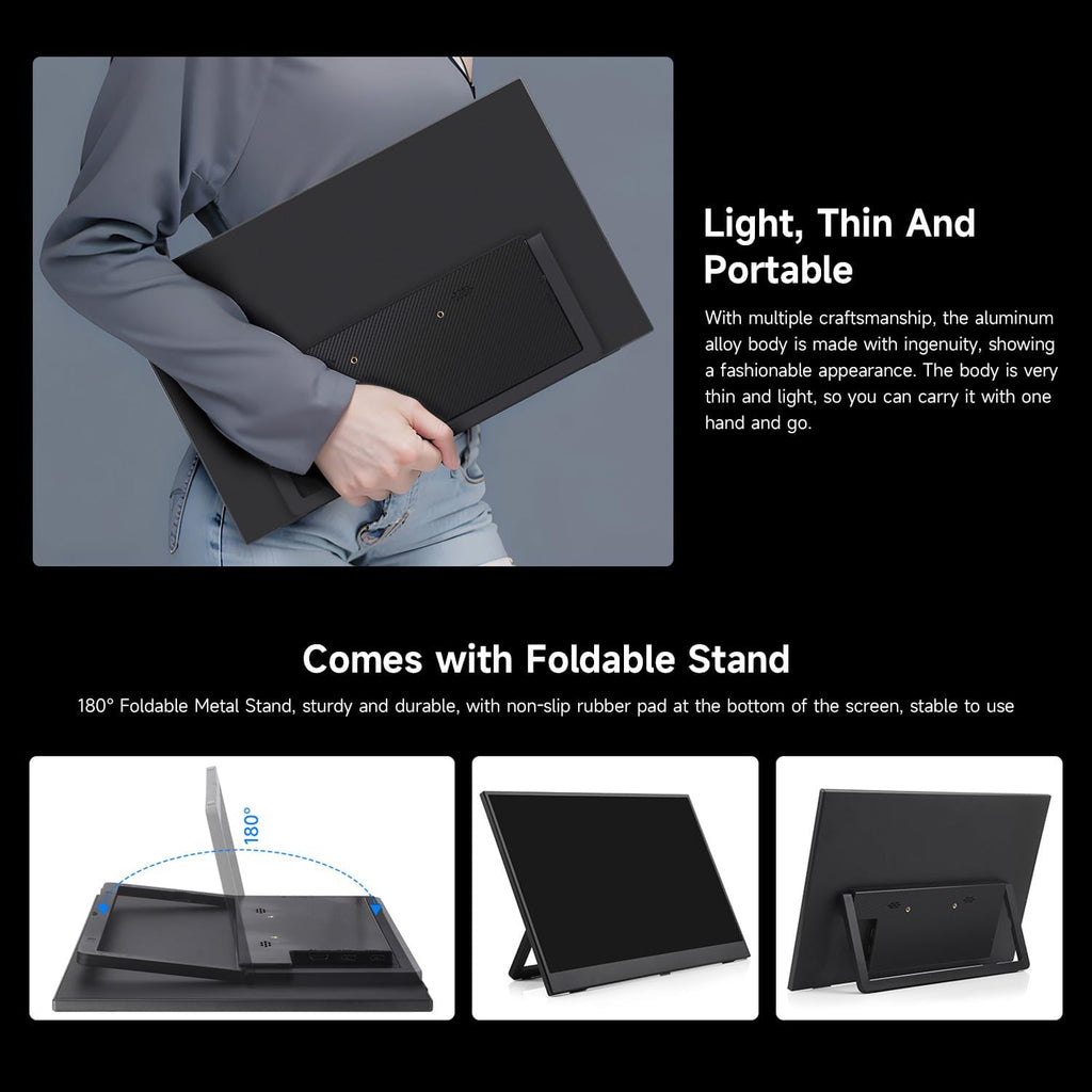 waveshare Luckfox 15.6inch Portable Monitor with Stand, IPS Screen, Mini HDMI Interface, 1920 × 1080 Full HD, 178° Viewing Angle, ABS Case, 100% sRGB High Color Gamut, Supports HDR, No Touch