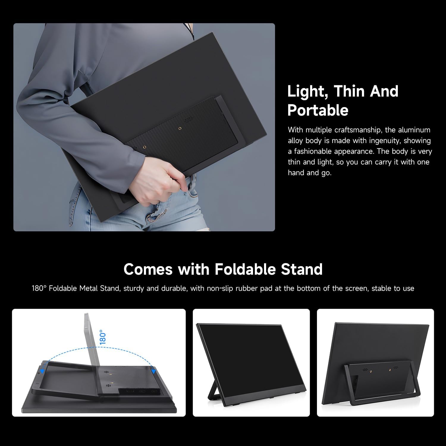 waveshare Luckfox 15.6inch Portable Monitor with Stand, IPS Screen, Mini HDMI Interface, 1920 × 1080 Full HD, 178° Viewing Angle, ABS Case, 100% sRGB High Color Gamut, Supports HDR, No Touch